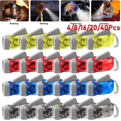 Lot Portable 3 LED Dynamo Hand Pressing Crank Flashlight Camping Torch Light