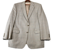 JoS. A. Bank Blazer Men's 44L Brown Windowpane Sport Coat Jacket Silk Blend