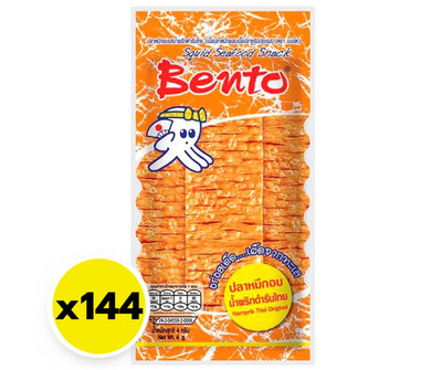BENTO Namprik Thai Flavour Squid Snack (4g each) Wholesale Box (144 Pcs).