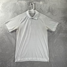 Lululemon Shirt men's Medium Polo Performance White Striped Short Sleeve Preppy