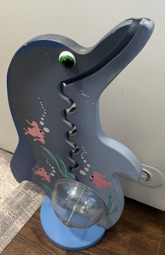 VTG Big Belly Bank Dolphin 20" Wood Money Coin Bank Sea Ocean Colorful Child