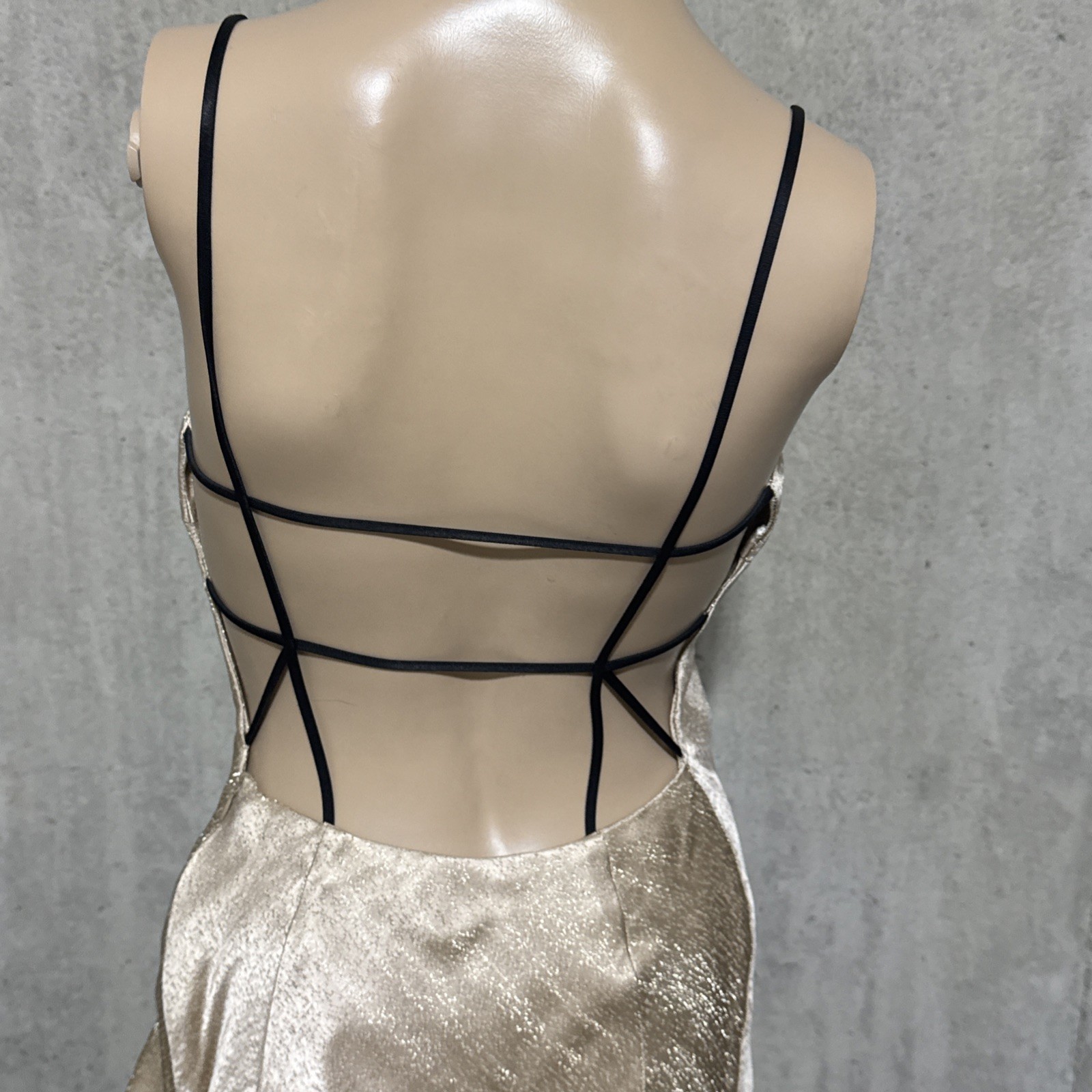 Giorgio Armani Runway Strappy Back Champagne Black Cocktail Dress US 0 2 / T 38 image 4