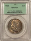 1955 FRANKLIN HALF DOLLAR - PCGS MS-65 FBL, PRETTY! PQ & OLD GREEN HOLDER!