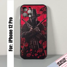 Custom Case designed for iPhone 12 PRO: Western Outlaw | Black & Red Dual Guns