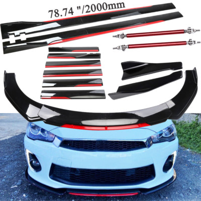 Front Bumper Lip Splitter+Side Skirt Gloss Black Red For Mitsubishi Lancer GTS