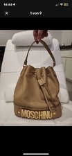 MOSCHINO borsa donna ORIGINALE sacco tracolla beige oro