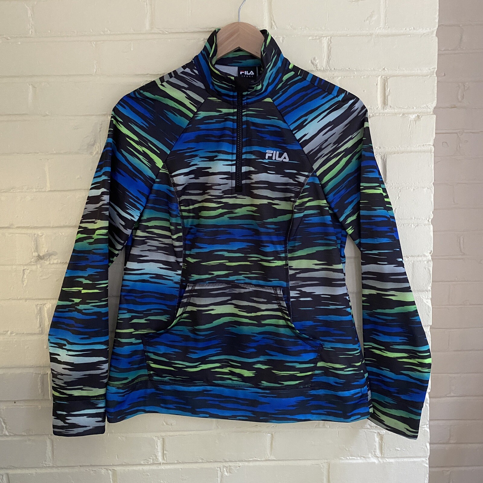 Fila Sport Women’s Multicolor Blue and Green Striped Pullover Jacket Size Medium