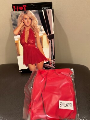 Women's Sexy Lingerie Stretch Mesh and Baby Doll With Bow, One Size, Red