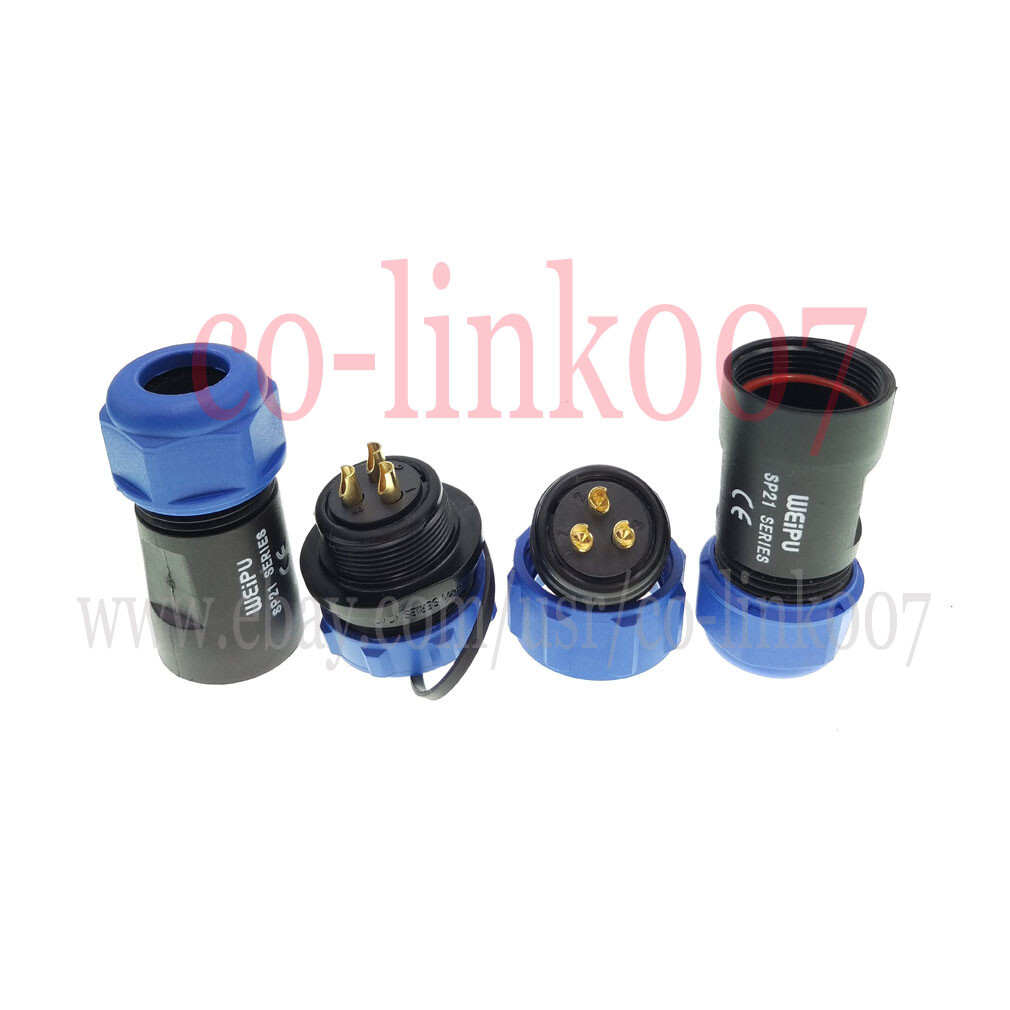 Connecteur étanche IP68 WEIPU SP21 3 Broches - Fileté, Laiton Doré, Pour Câbles Industriels, Marine, éclairage