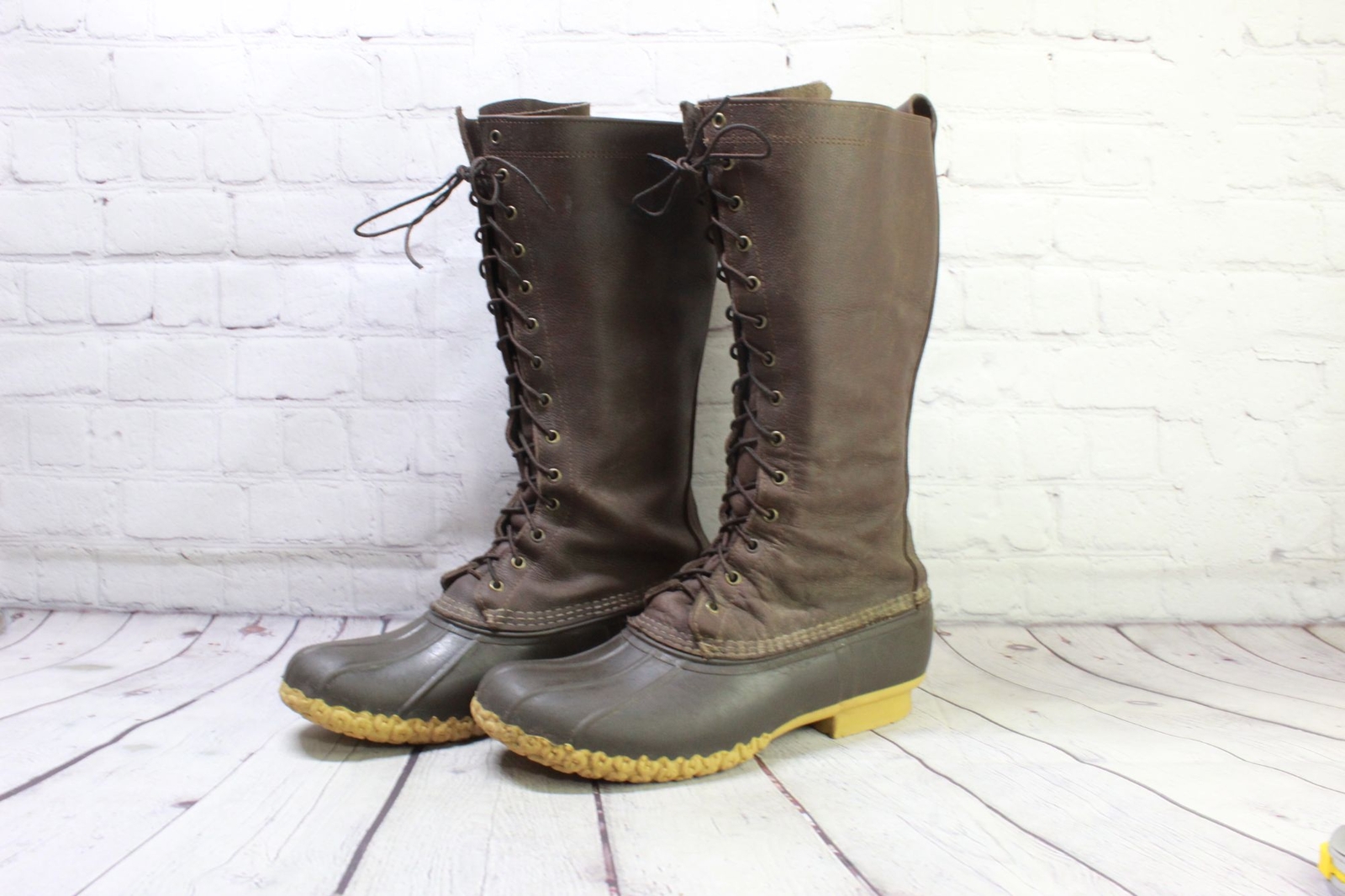 LL Bean Men’s Brown Leather Maine Hunting Shoe Unlined Tall Duck Boots