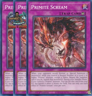 Yugioh! 3x Primite Scream SUDA-EN076 Common 1st Ed NM