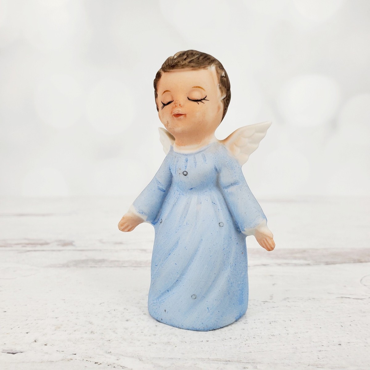 Vintage Japan Ceramic Kissing Angel Blue & Pink Figurines 4