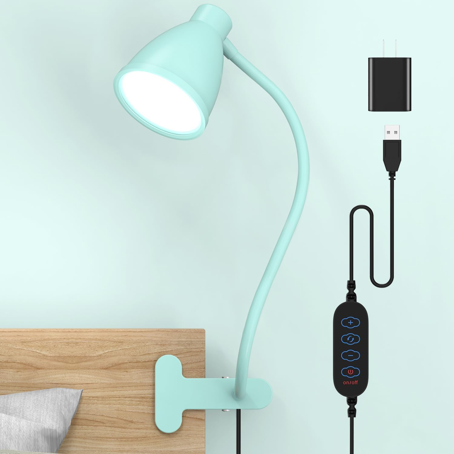 Desk Lamp with Clamp, 10W 38 LED Clip on Light, 3 Color 10 Brightness Auto off T