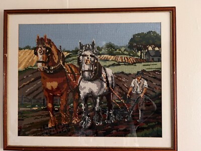 Handgefertigter Vintage Wandteppich (Gobelin/Goblin) funktionierende Bauernhofszene 55 cm (H) x 67 cm (B)