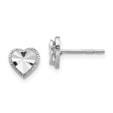 7.1mm 14K White Gold Diamond-Cut Heart Post Earrings TH996