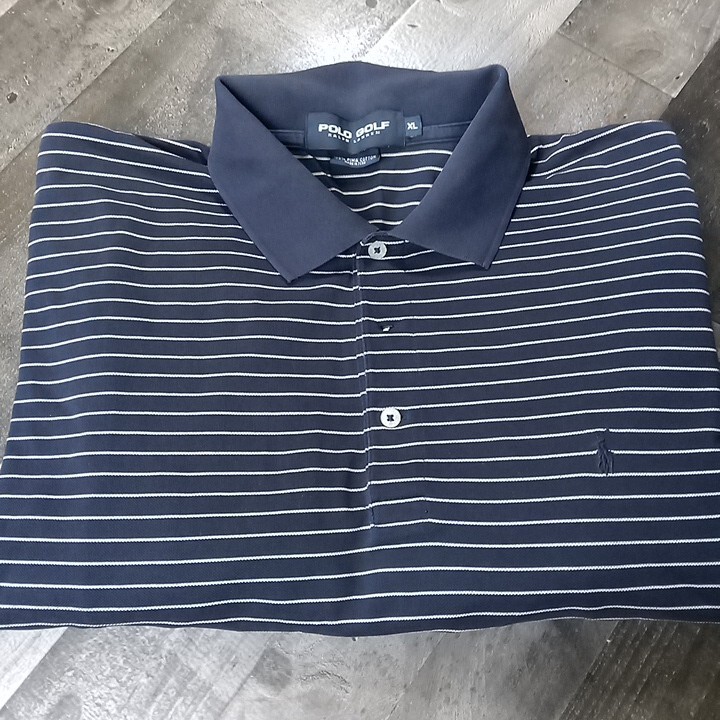 Polo Golf Ralph Lauren Camicia Blu Bianco Righe Pima Cotone Pony Logo Taglia XL