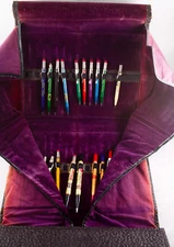 Scripto Salesman Sample Pencil Leather portfolio case w/ 36 Vintage Pencils