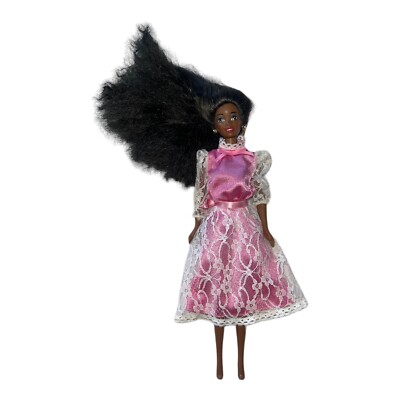 African American Vintage Barbie Doll Long Black Hair Heart Family