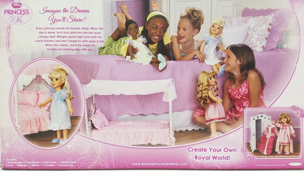 ***USEDOPEN BOX Disney Princess and Me Royal Canopy Pink Baby Doll Bed 14Pieces