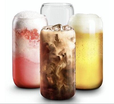 Drinking Glasses, Set of 4, Combler 16oz Can Shaped Glass Cups, Beer Glasses,...
