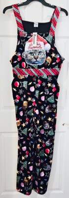 No Boundaries Velour Ugly Christmas Jumpsuit/ Romper ~Cat ~Holiday ~Sz Large~NWT