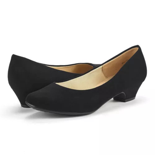 Zapatos de salón clásicos sin cordones de tacón grueso bajo con punta cerrada para mujer - Imagen 4 de 17