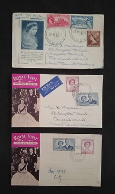 1953 - 1954 Royal Vist Souvenier Covers With Stamps (Air Mail) x3