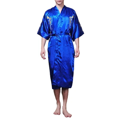 Mens Satin Chinese Dragon Kimono-Silk Bathrobe Pajamas Sleepwear Gown Bath Robe - Imagen 49 de 49