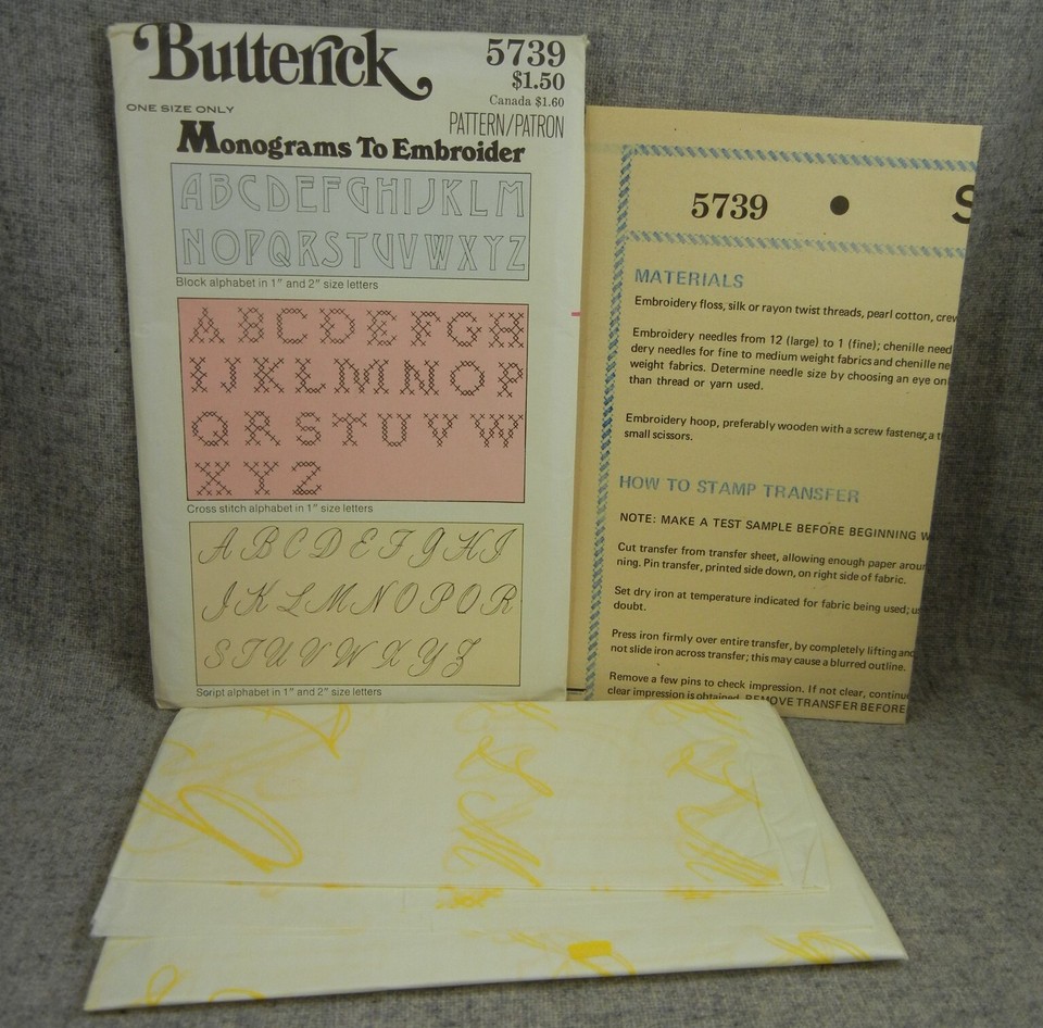 Butterick 5739 Monograms to Embroider Script Block Cross Stitch ...