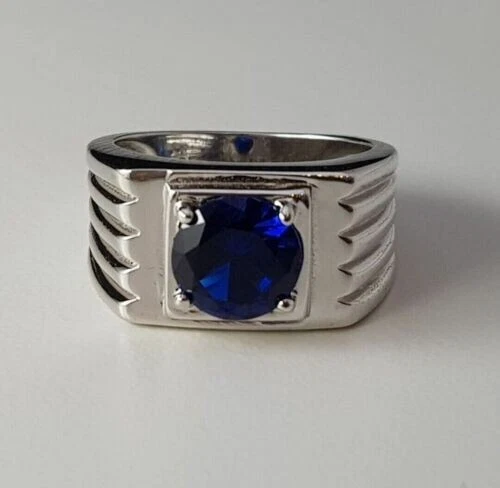 Anillo solitario redondo de platino 950 con zafiro de piedra de nacimiento natural de septiembre de 2 quilates Foto 2 de 4