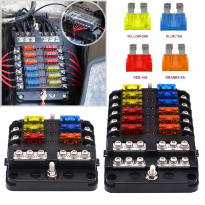 6 / 12 Way 12V 24V Auto Car Power Distribution Blade Fuse Holder Box Block Panel