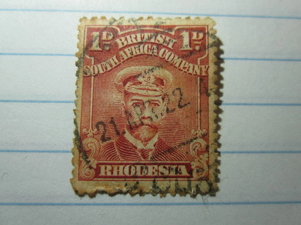 Rhodesia 1922 British South Africa Company 1d rojo KGV Almirante Waterlow sello Foto 2 de 4