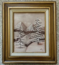 VIntage 80s Trees Mountains Landscape Painting Modern Art Wall Hanging Signed