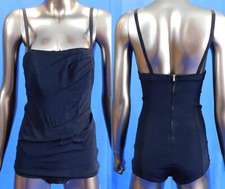 Vintage 1940s Black Rayon Lastex Ruched Front Figure Flattering Pinup Swimsuit