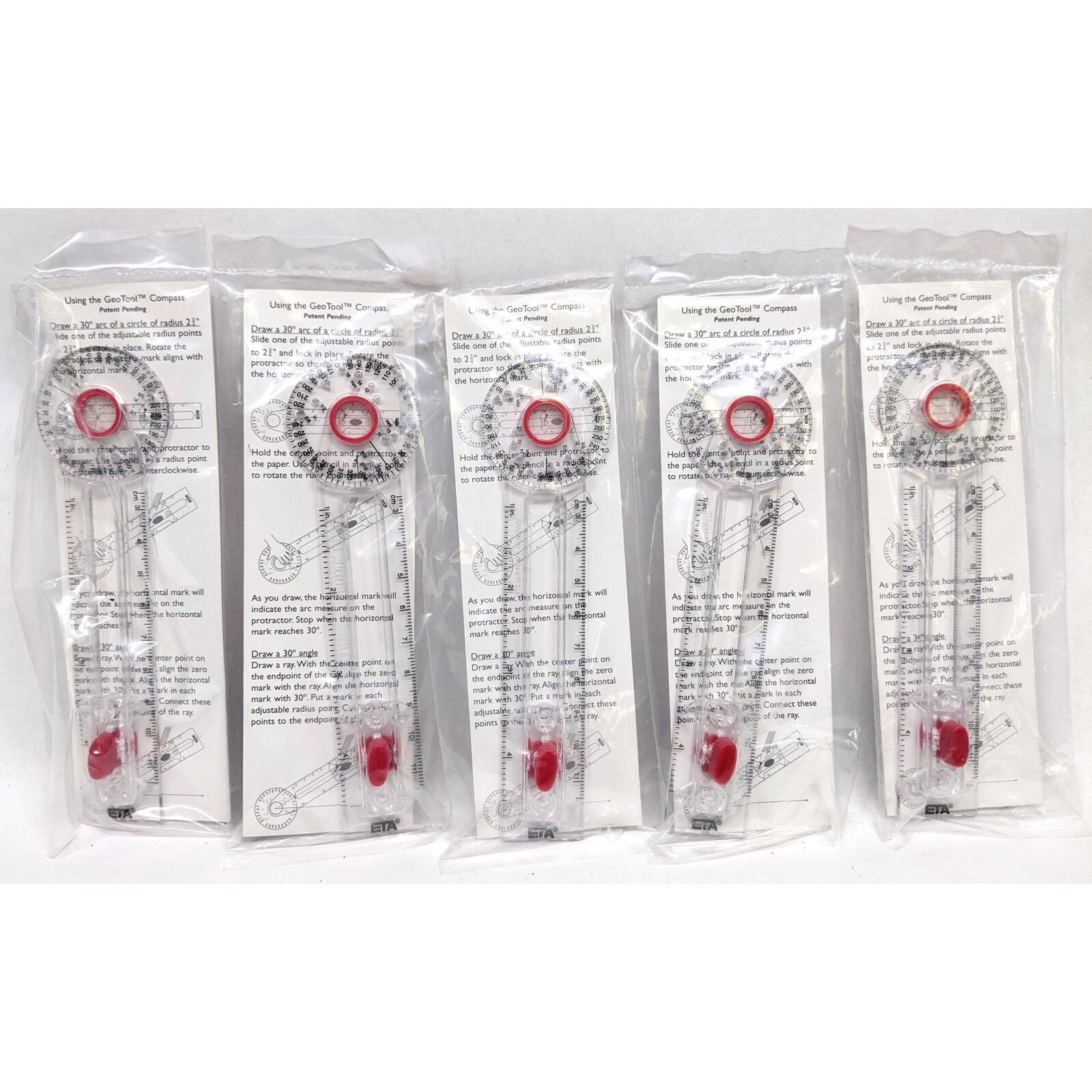 Safety Compass For Math Lot of 5 - New Geotool Classroom Safety Compass / Protractors for Math ...