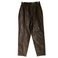 Vintage 90s Together Leather Pants Women Sz 12 Brown High Rise Tapered Grunge