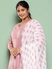 Plus Size Ethnic Motifs Printed Regular Kurta with Trousers With Dupatta