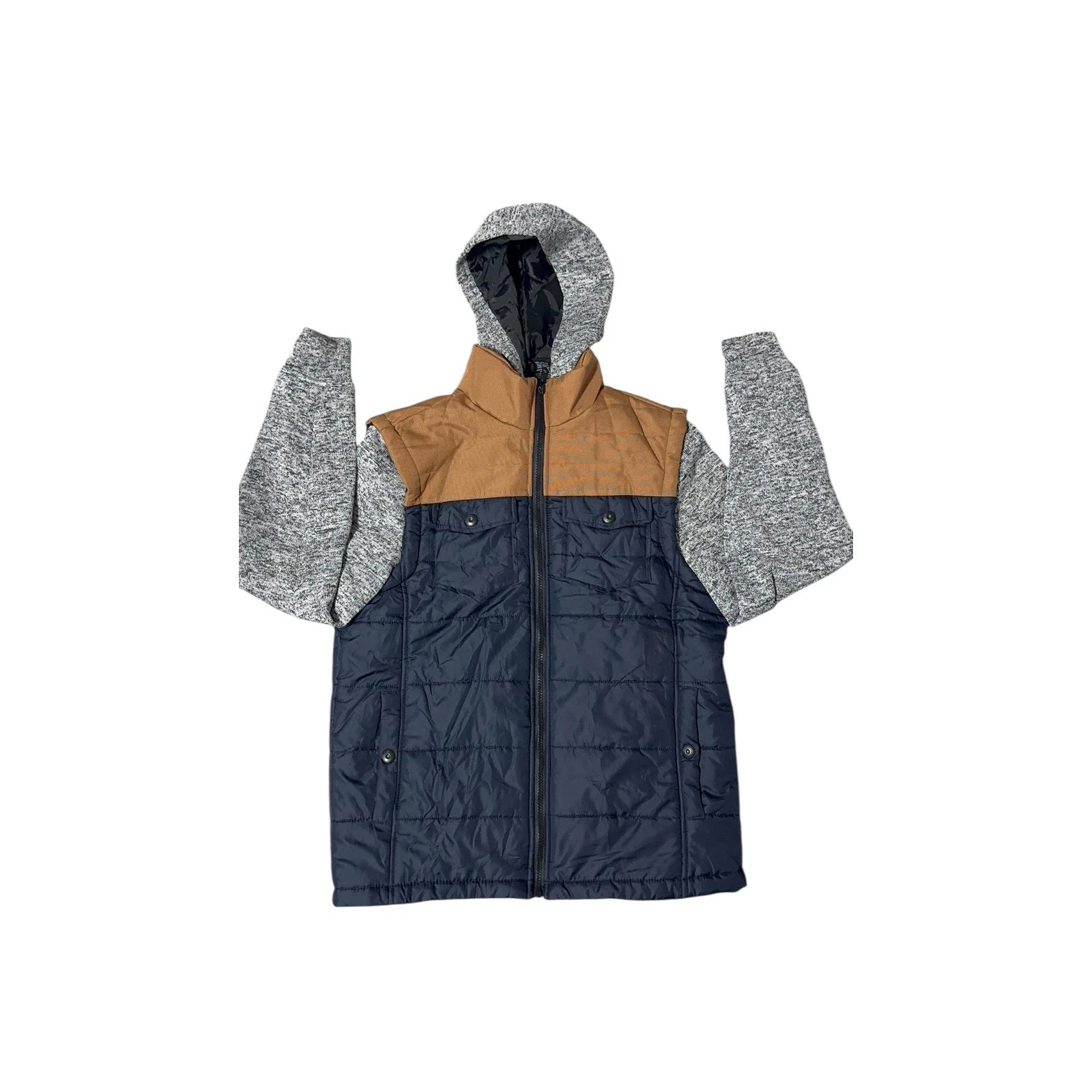 Distortion Quilted Vest Hoodie Combo Navy Tan Mens Size S