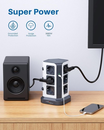 USB-C PD3.0 Steckdosenturm | 12-Fach Leiste mit Überspannungsschutz - Bild 7 von 9