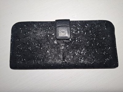Iden-ya Schwarz Gemustert Echtleder Brillenetui Soft Etui Clip Tasche Floral