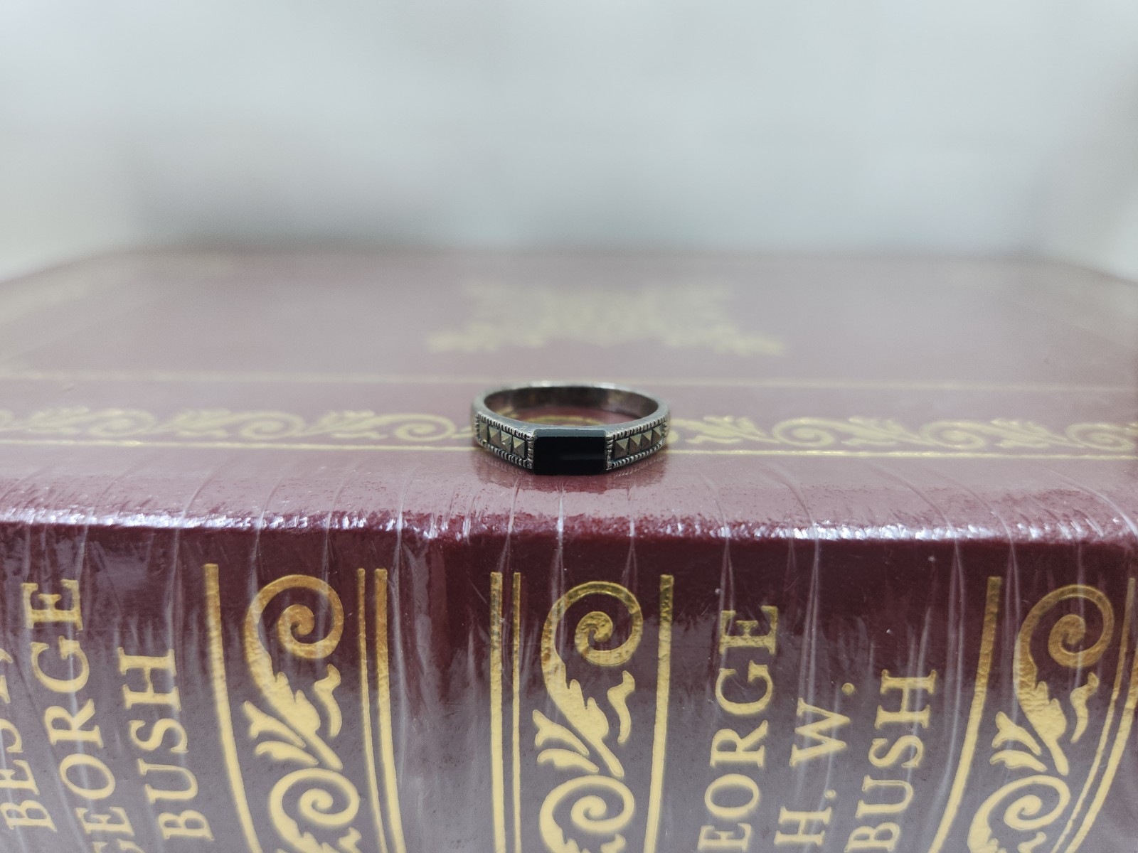 Sterling Silver 925 Onyx Stackable Ring size 6.5 - image 1