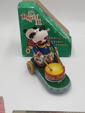 Vintage MS-565 Drumming Animal Tin Wind Up Toy  Original Box NO KEY