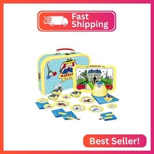 YOTTOY Madeline Collection  23-Piece Kids Tin Tea Set Toy w/ Illustrations, Mon