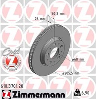 2X Zimmermann Bremsscheibe Coat Z 610.3701.20 FüR S60 V70 S80 Volvo XC70 285 1 2
