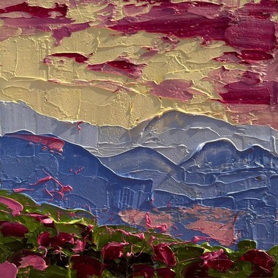 Appalachian Original Oil Impasto Painting Flowering Mountains Landscape Wall Art