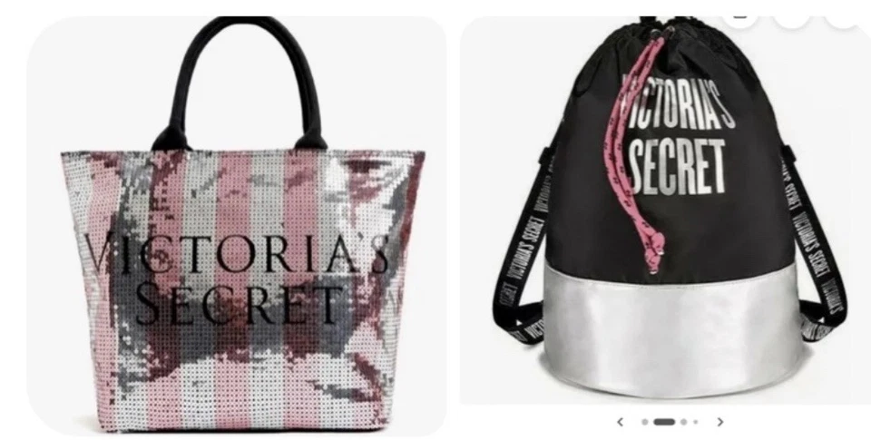 ¡Oferta Black Friday! Bolso de Mano Victoria's Secret Grande a Rayas y Elegante Mochila Nuevo con Etiquetas Foto 3 de 4