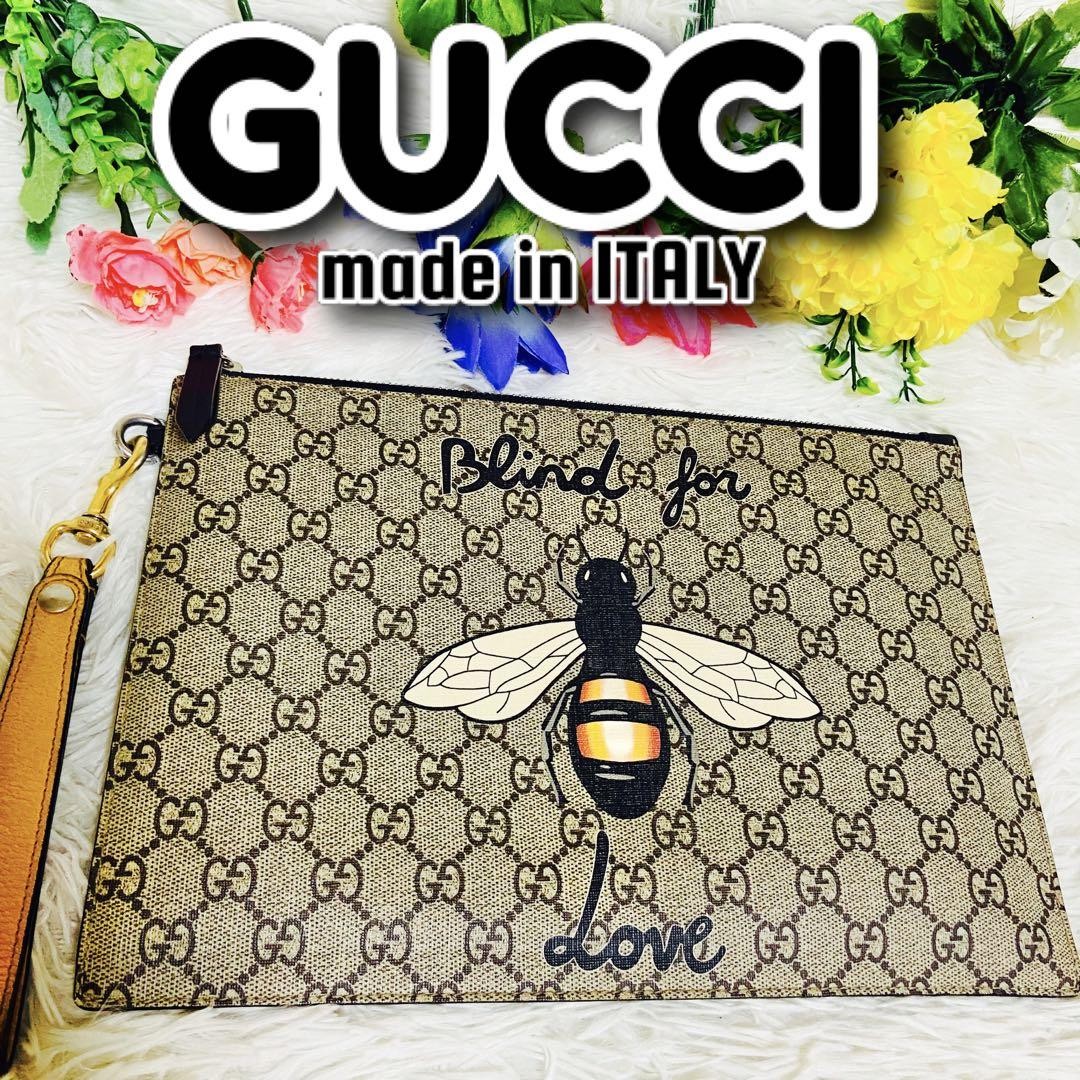 Excellent Condition GUCCI Clutch Bag GG Supreme 473904 Bee From