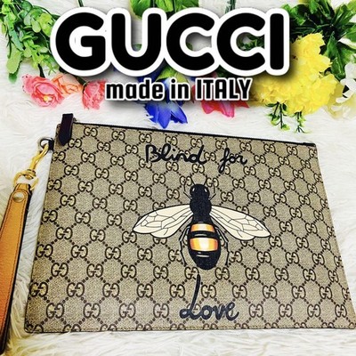 Excellent Condition GUCCI Clutch Bag GG Supreme 473904 Bee From