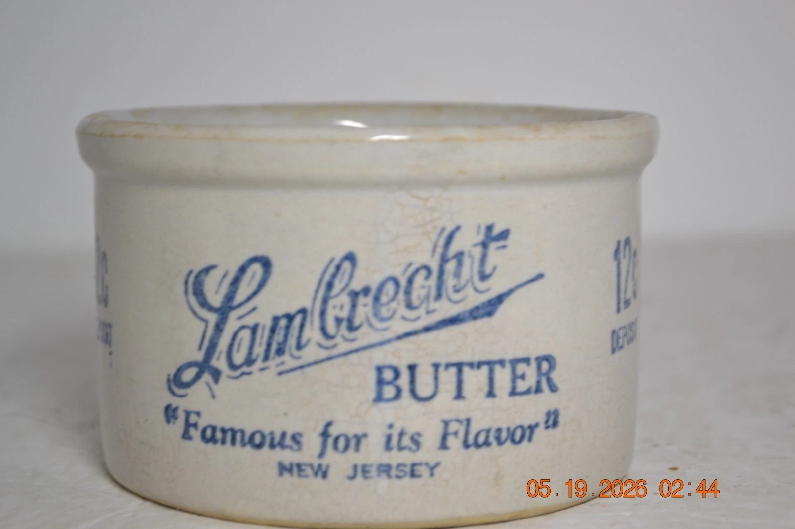 Vintage Lambrecht Stoneware Butter Crock Famous For its Flavor New Jersey