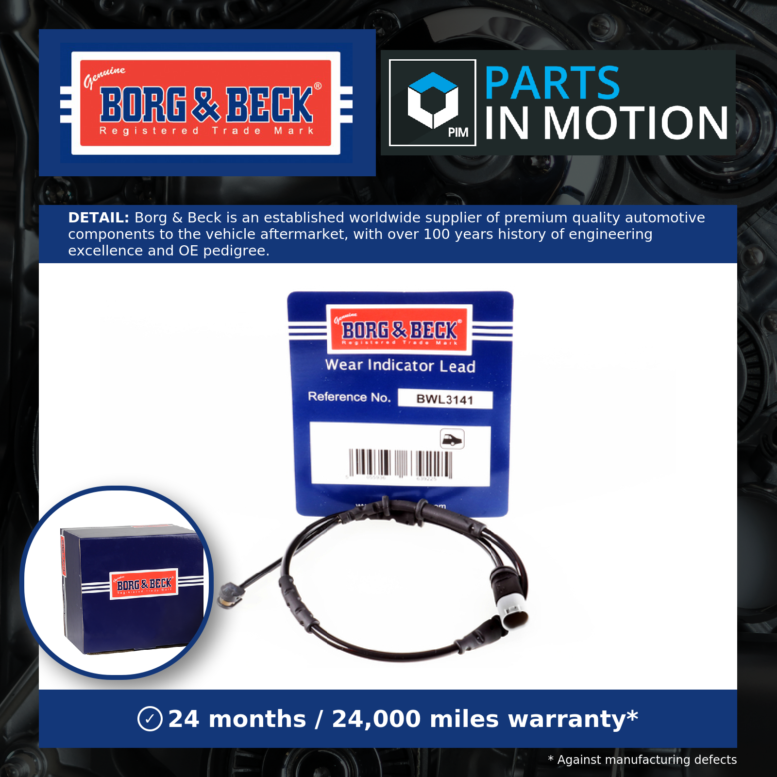 Brake Pad Wear Indicator Sensor Rear BWL3141 Borg & Beck Warning Contact Wire